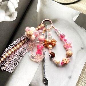 Sweet brown & pink Keychain with bear and Rabbit